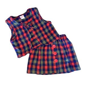 Vintage Buster Brown Girls Plaid Red Green Blue‎ Skirt Vest Set RARE